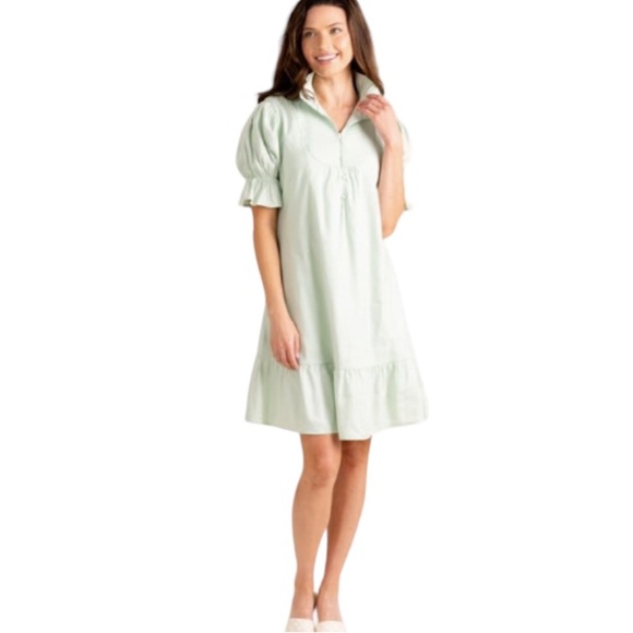 S’EDGE Erin Pastel Green Puff Sleeve Ruffle Mini Dress in Sea Glass - S - Picture 4 of 16